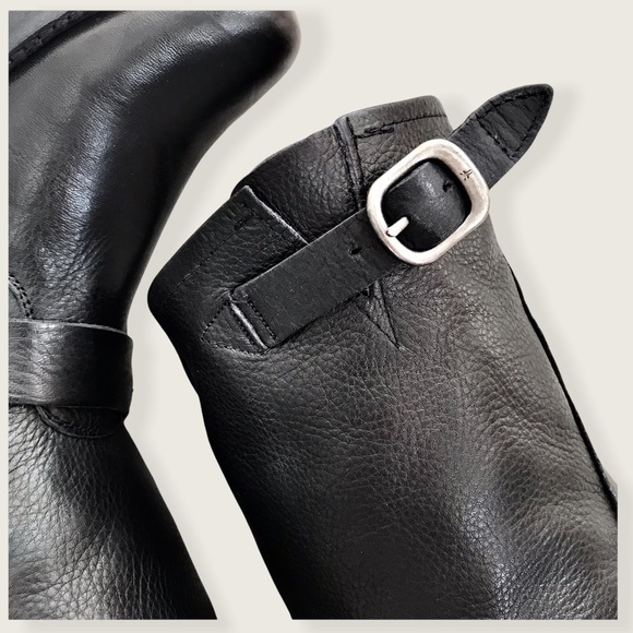 Frye Veronica Short Belted Black Leather Popular Moto Vintage Combat Ankle Boot - Picture 14 of 16